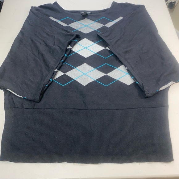 Y2K Preppy Lane Bryant Argyle Sweater 22/24W Batwing Dolman Sleeve Knit Top - Picture 4 of 7